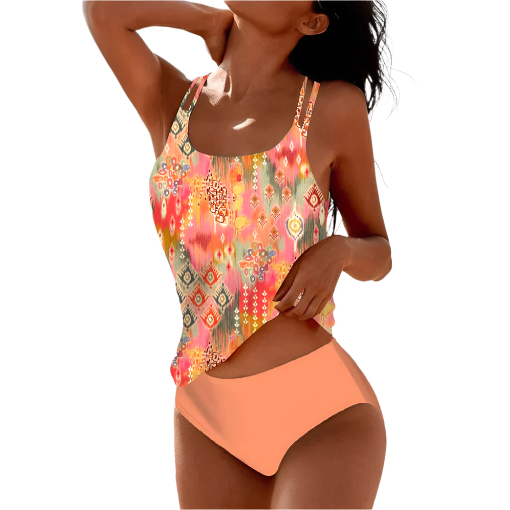 Fiona - Ensemble tankini med mandala print og ensfarvet bund