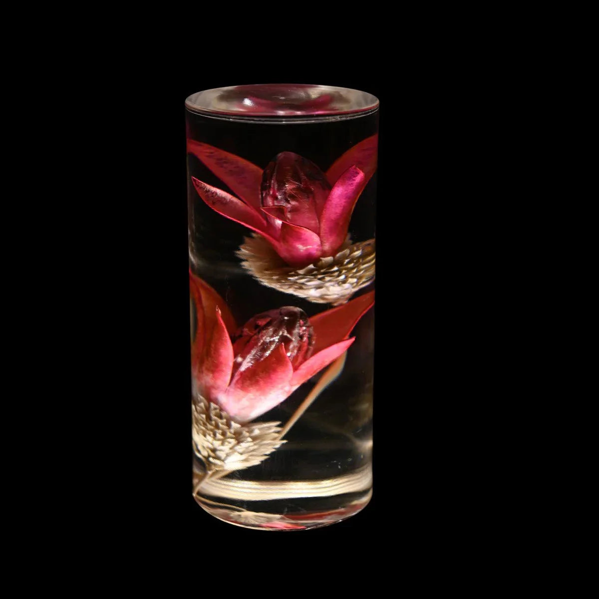 FloraGlow - LED bordlampe med blomsterfyldt klar cylinderfod