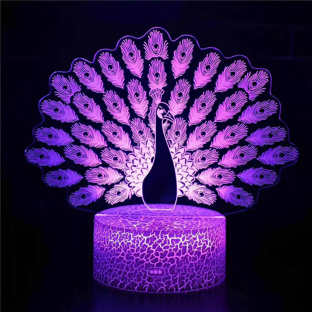 GlowPeacock - 3D LED natlampe med tekstureret base