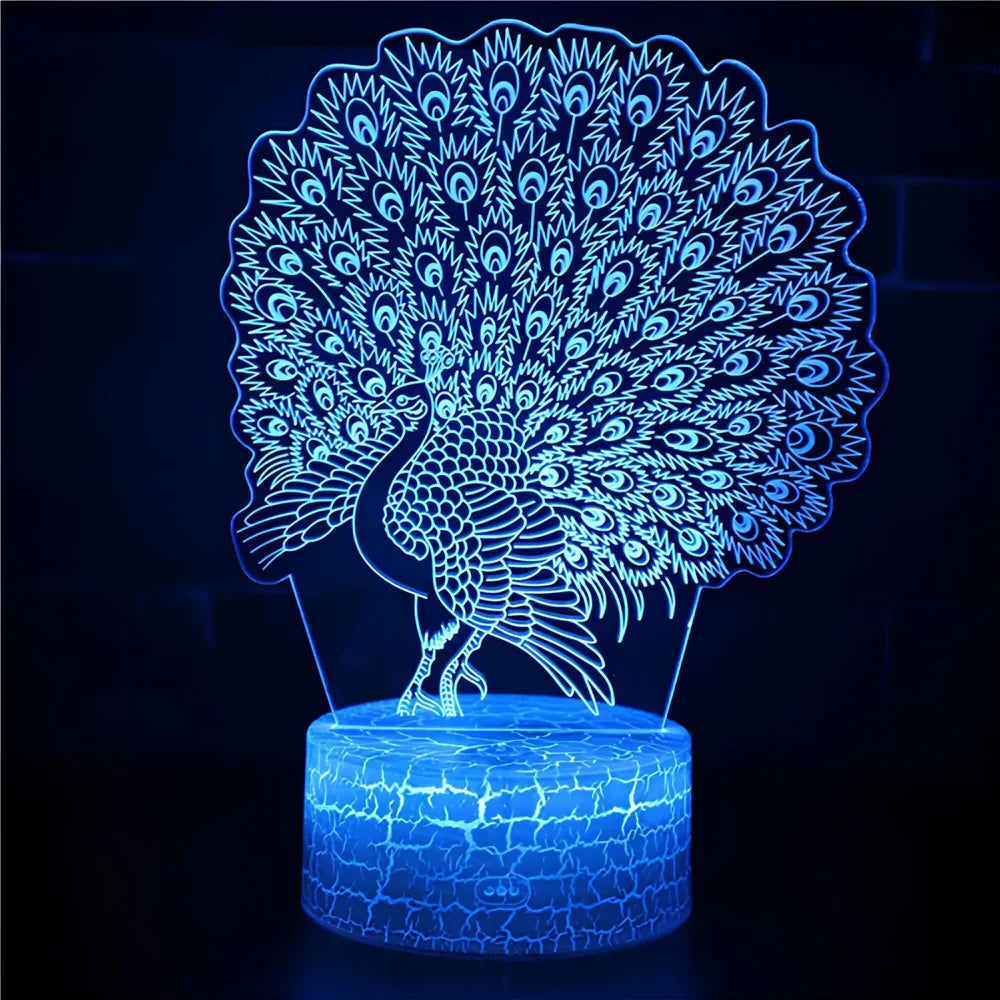 GlowPeacock - 3D LED natlampe med tekstureret base