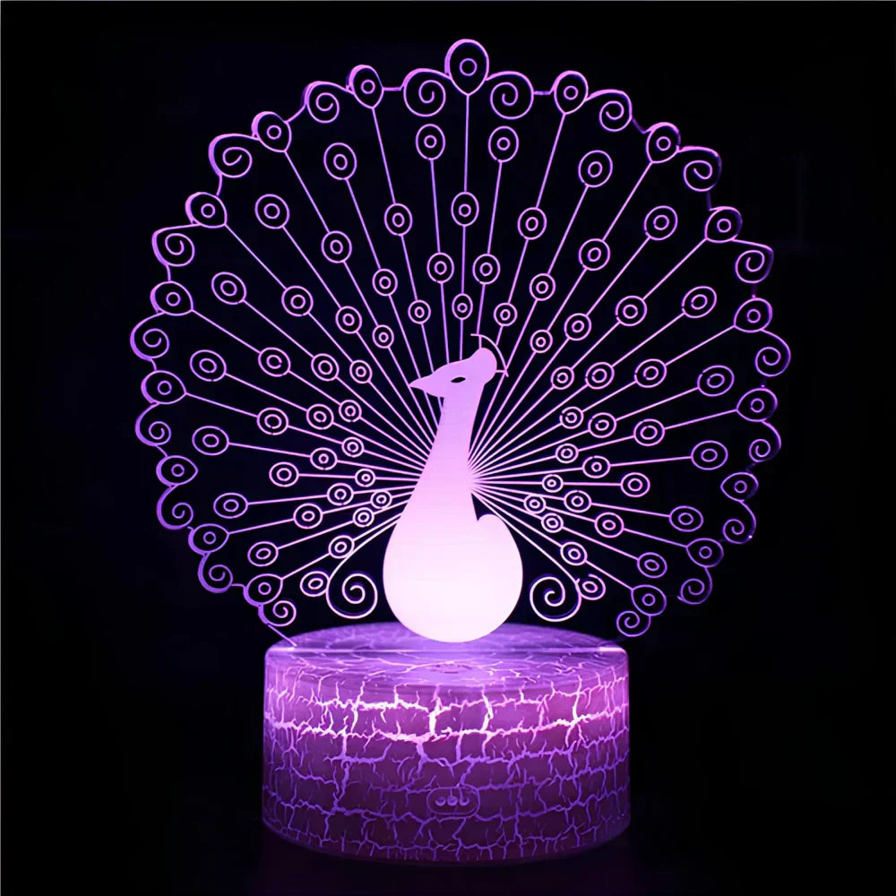 GlowPeacock - 3D LED natlampe med tekstureret base