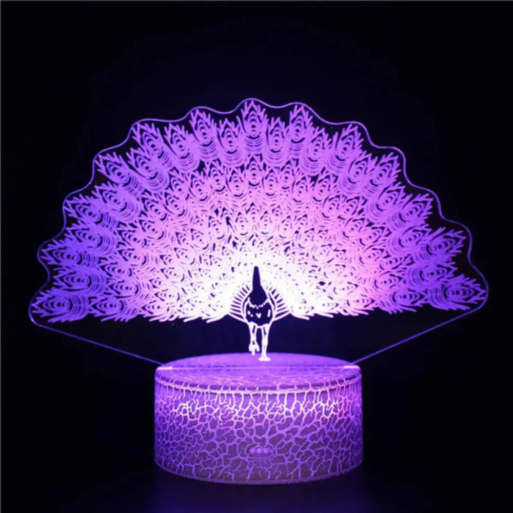 GlowPeacock - 3D LED natlampe med tekstureret base