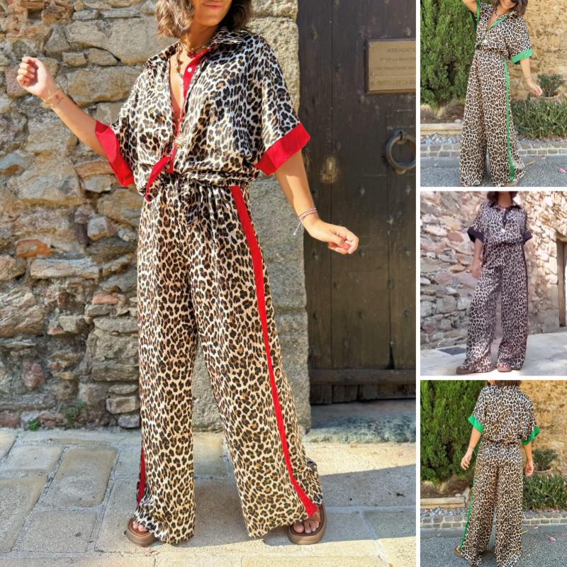 Klara Luxe Leopard Print Two-Piece Sæt – Let og afslappet pasform