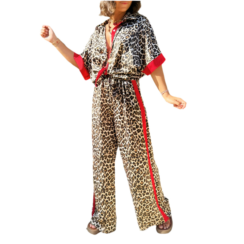 Klara Luxe Leopard Print Two-Piece Sæt – Let og afslappet pasform