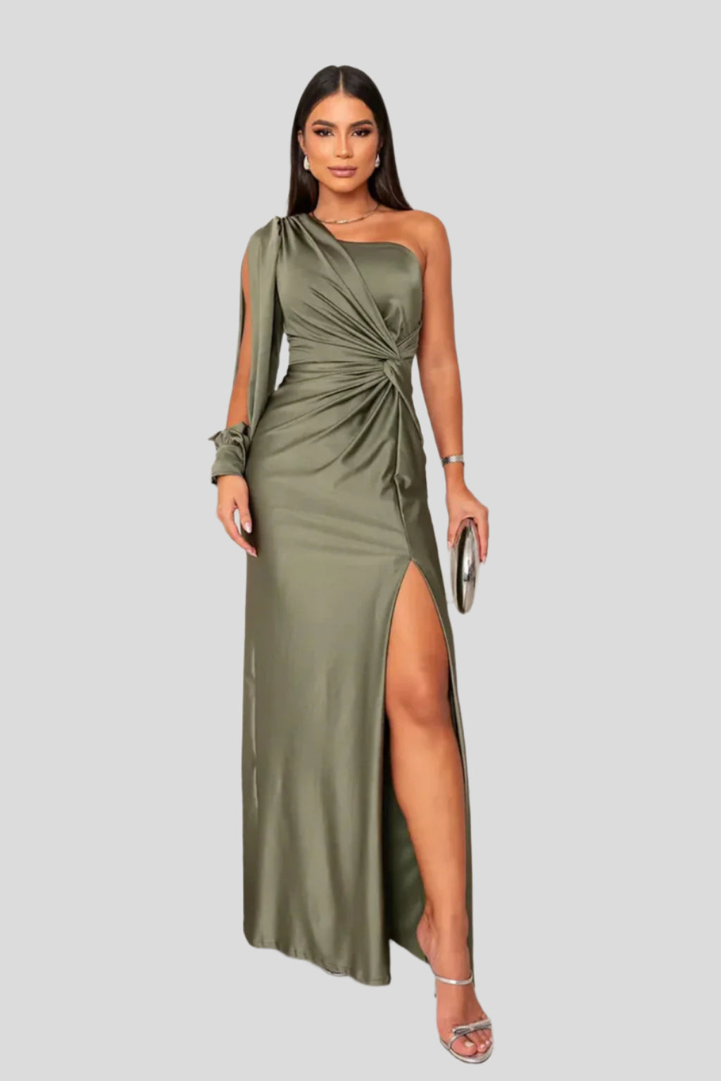 Amelia One-Shoulder Satinkjole – Elegant Asymmetrisk Aftenkjole